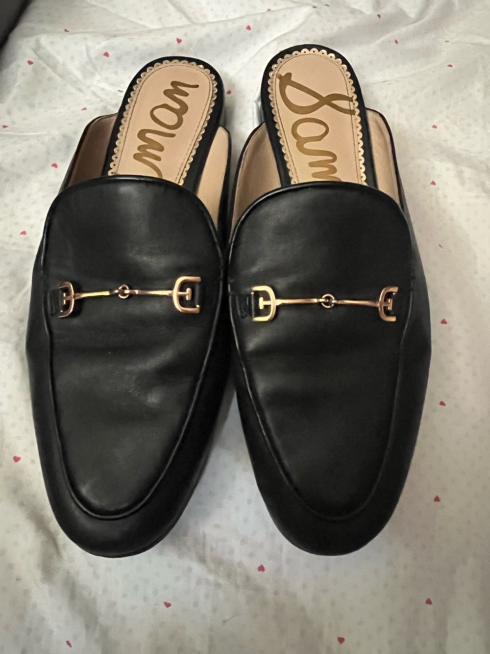 Sam Edelman Black Leather Slip-On Loafer/ mule  with Gold Horsebit